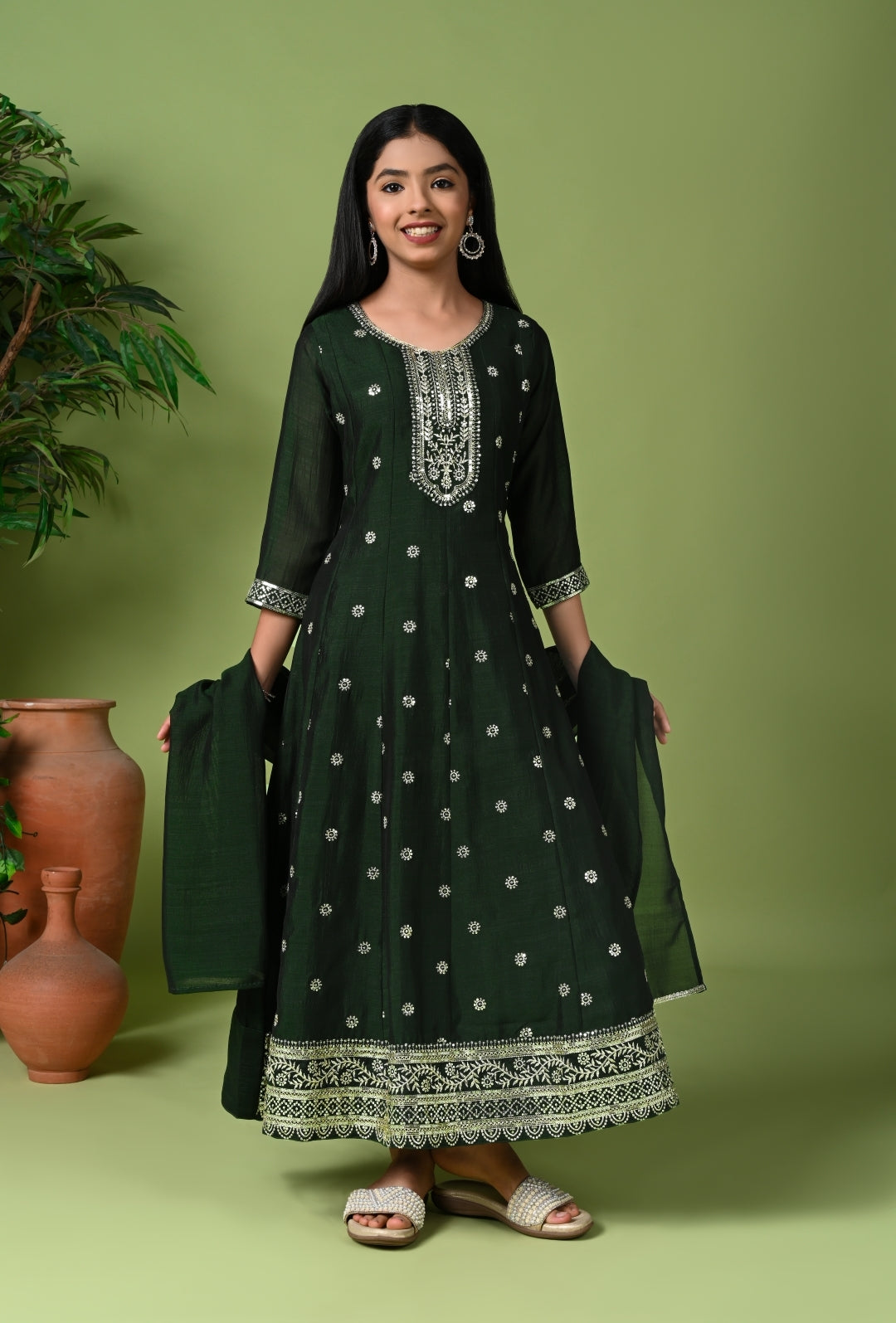 Wine Embroidered Anarkali Kurta with Dupatta