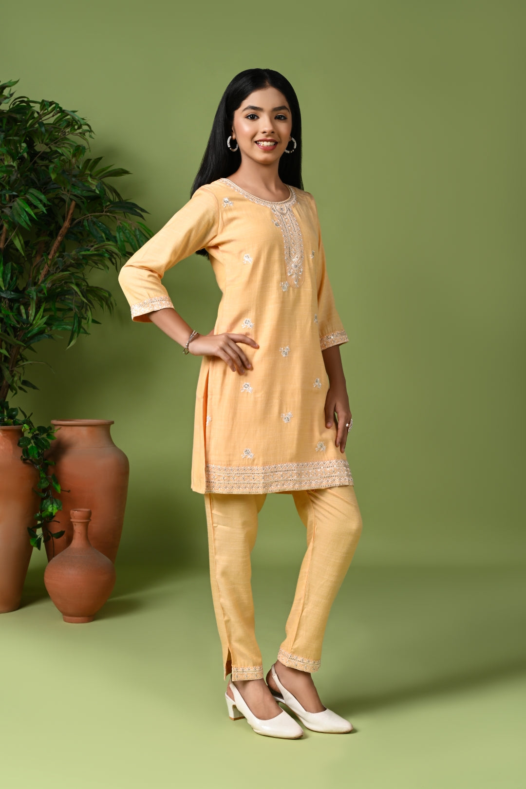 Pastel Blue Embroidered Kurta Set with Pants & Dupatta