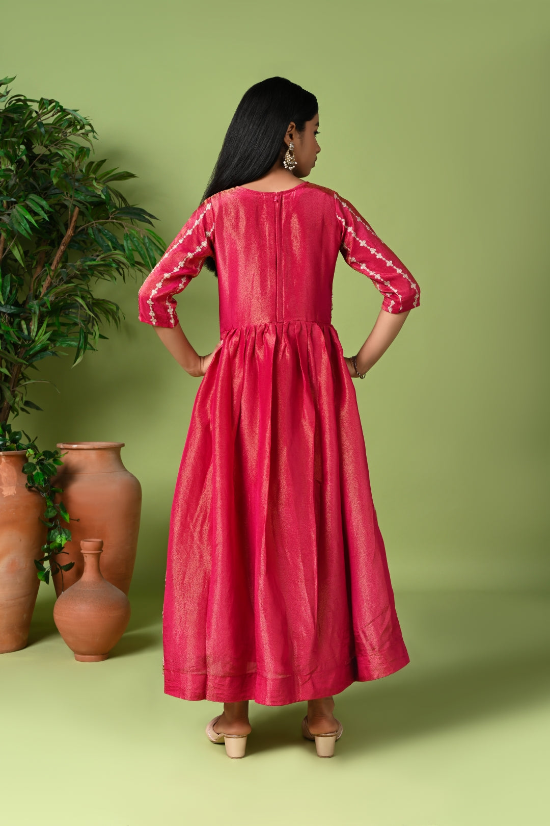 Festive Pink Anarkali Suit with Intricate Print & Net Dupatta