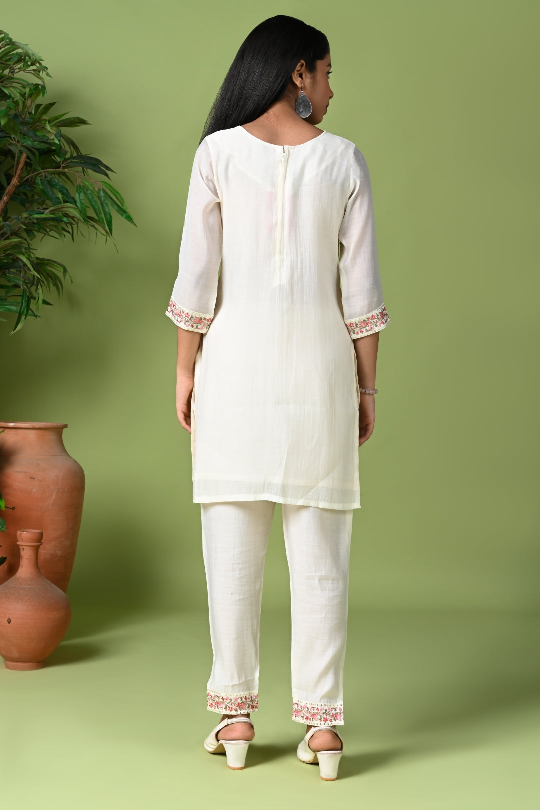 White Embroidered Kurta Set with Pants & Dupatta