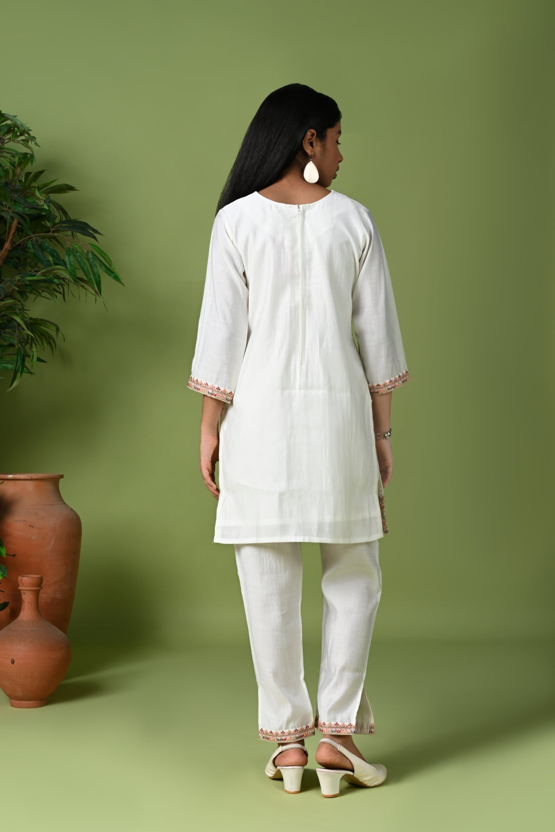 White Kurta Set with Intricate Embroidery & Dupatta