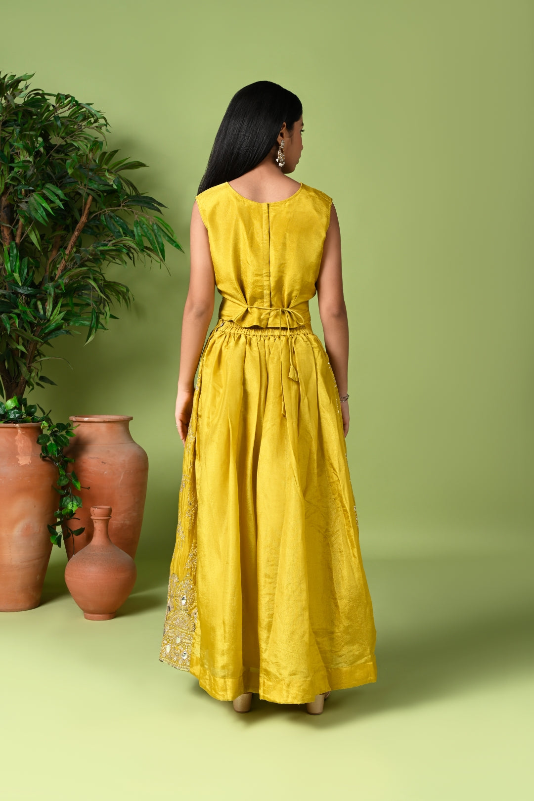 Yellow Mirror Work Lehenga Set with Dupatta