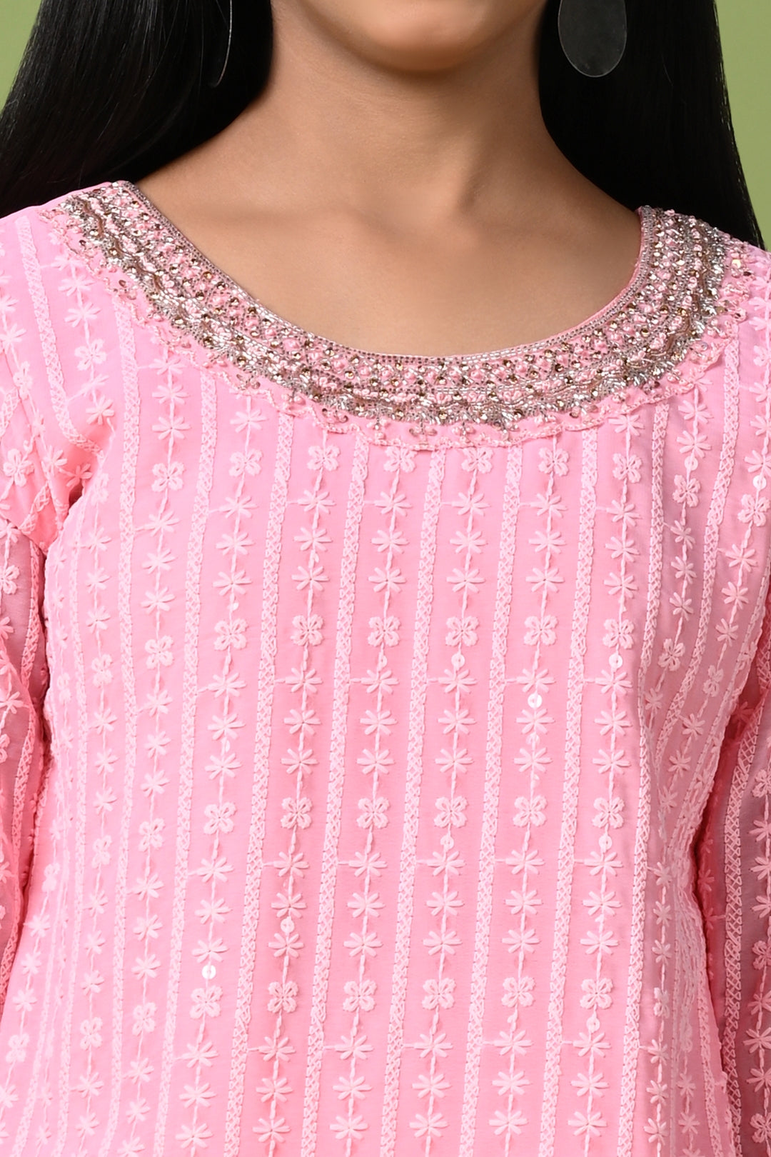 Pastel Green Zardosi Embroidered Kurta with Palazzo Pants & Dupatta