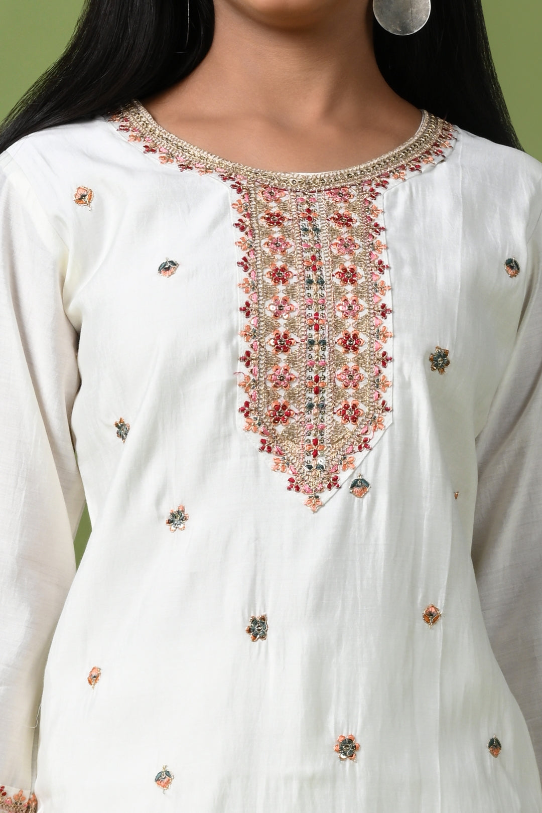 White Kurta Set with Intricate Embroidery & Dupatta