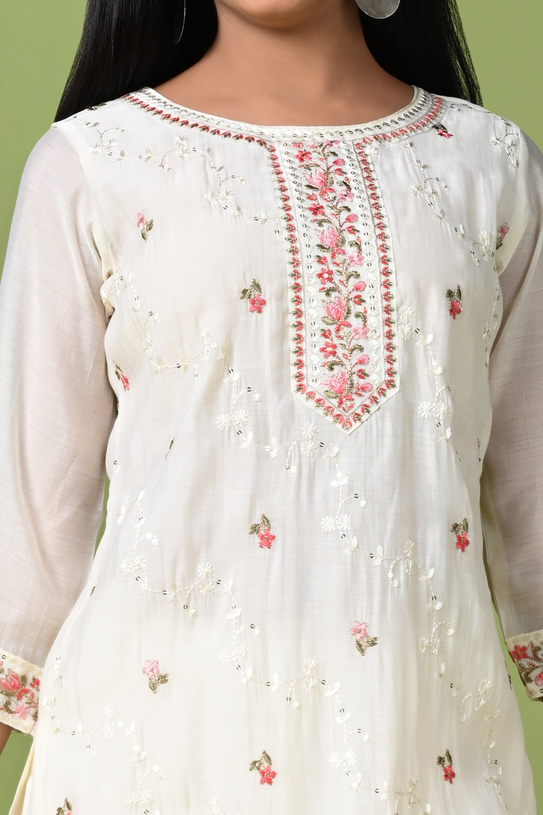 White Embroidered Kurta Set with Pants & Dupatta