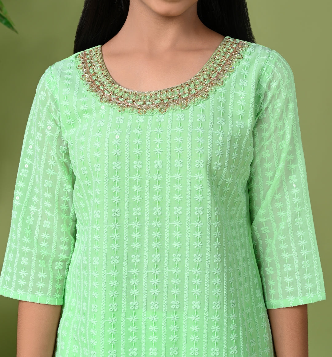 Pink Embroidered Kurta with Palazzo Pants & Dupatta