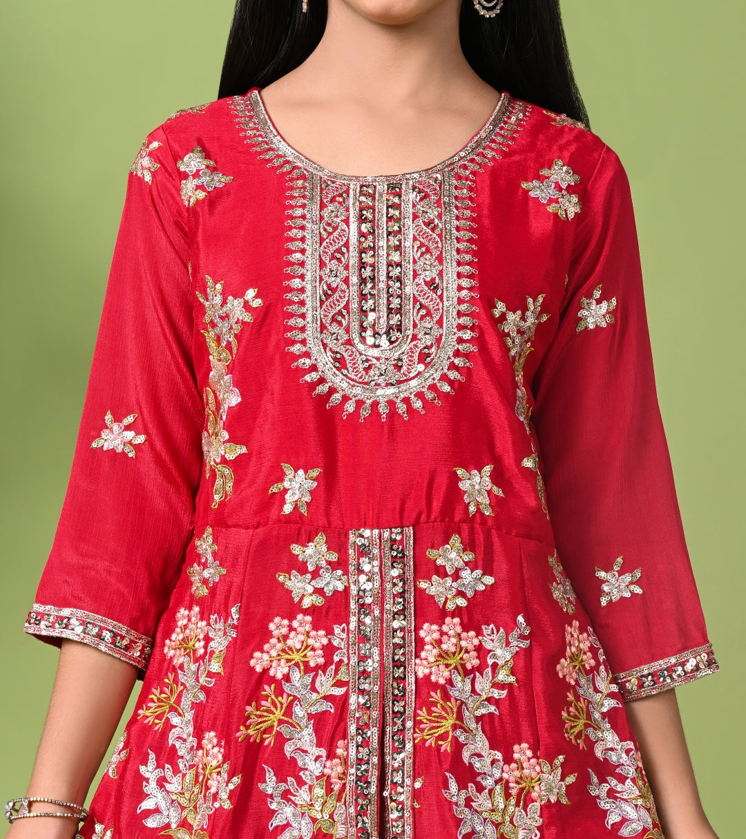 Mustard Yellow Embroidered Long Kurta with Pants & Dupatta