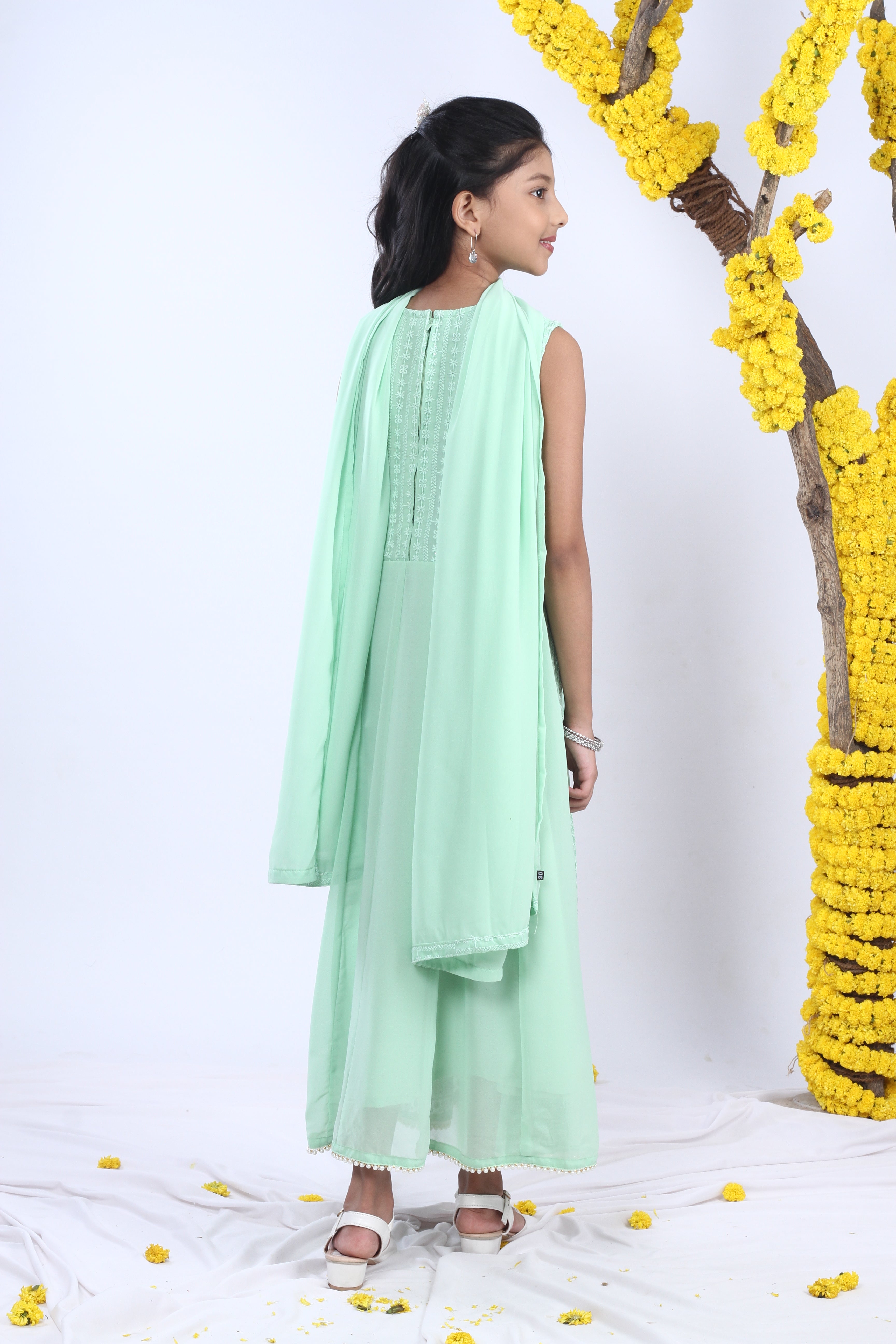 Georgette Gown Set in Handwork and Chikan Embroidery with Dupatta