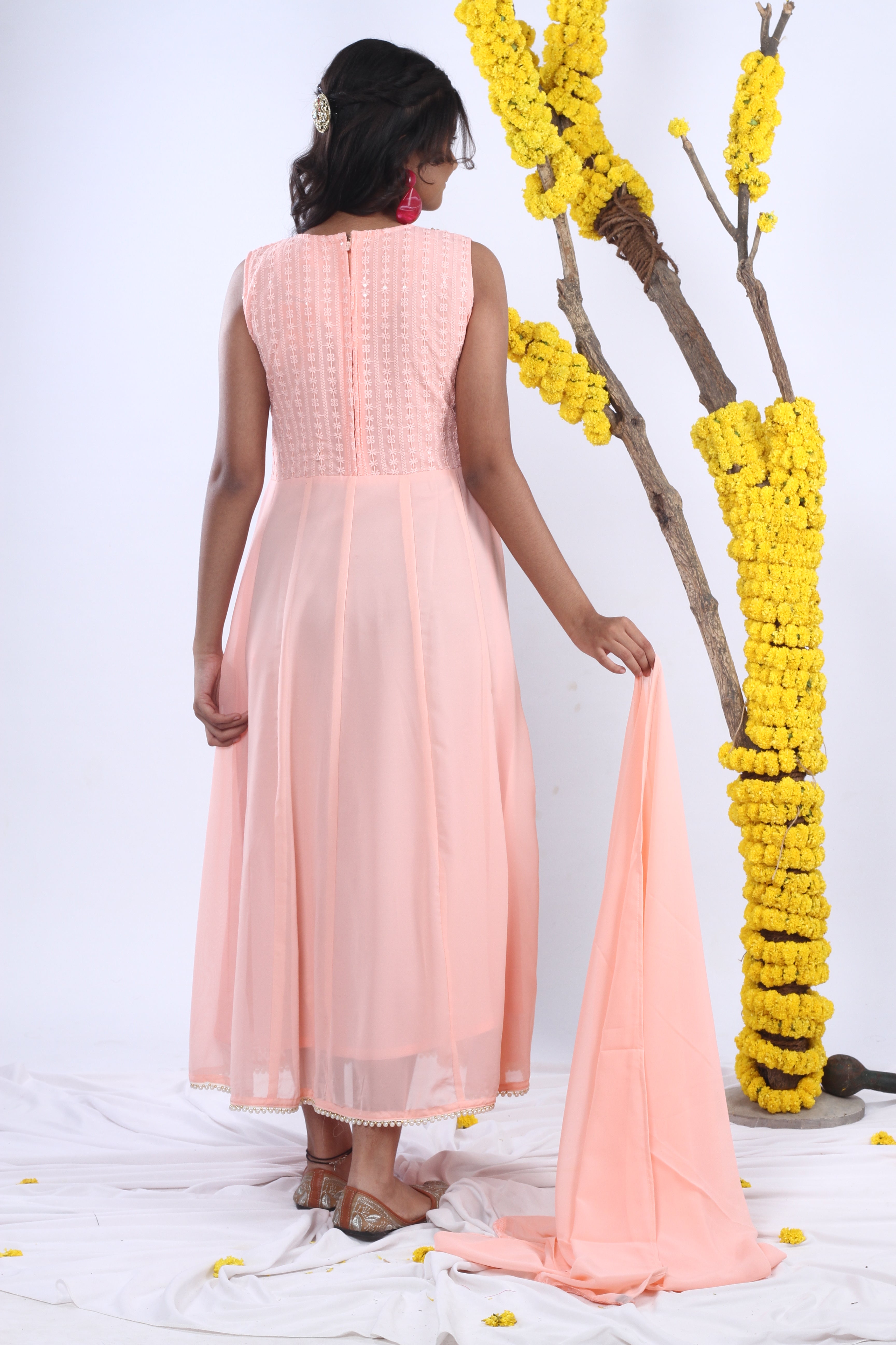 Georgette Gown Set in Handwork and Chikan Embroidery with Dupatta