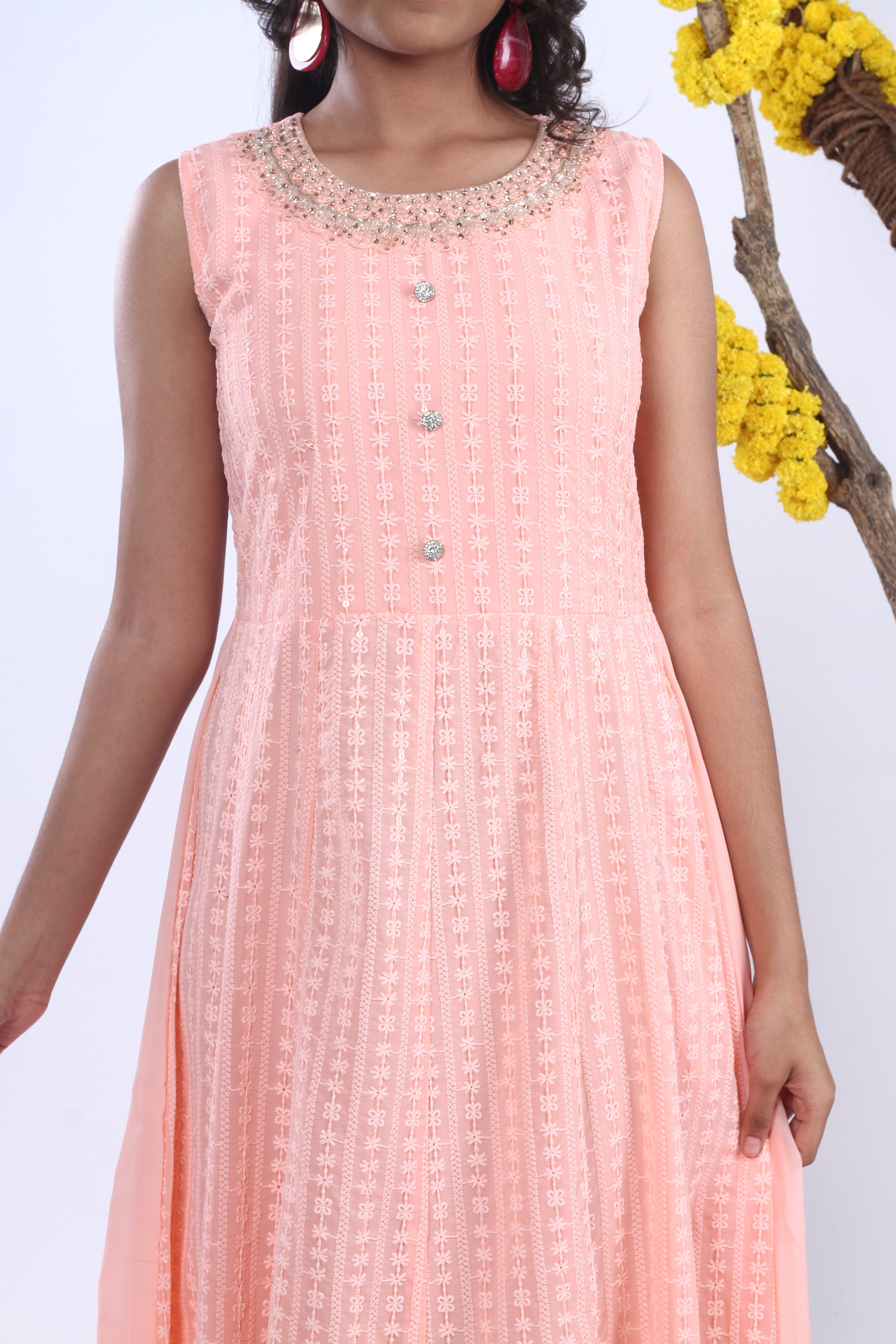 Georgette Gown Set in Handwork and Chikan Embroidery with Dupatta