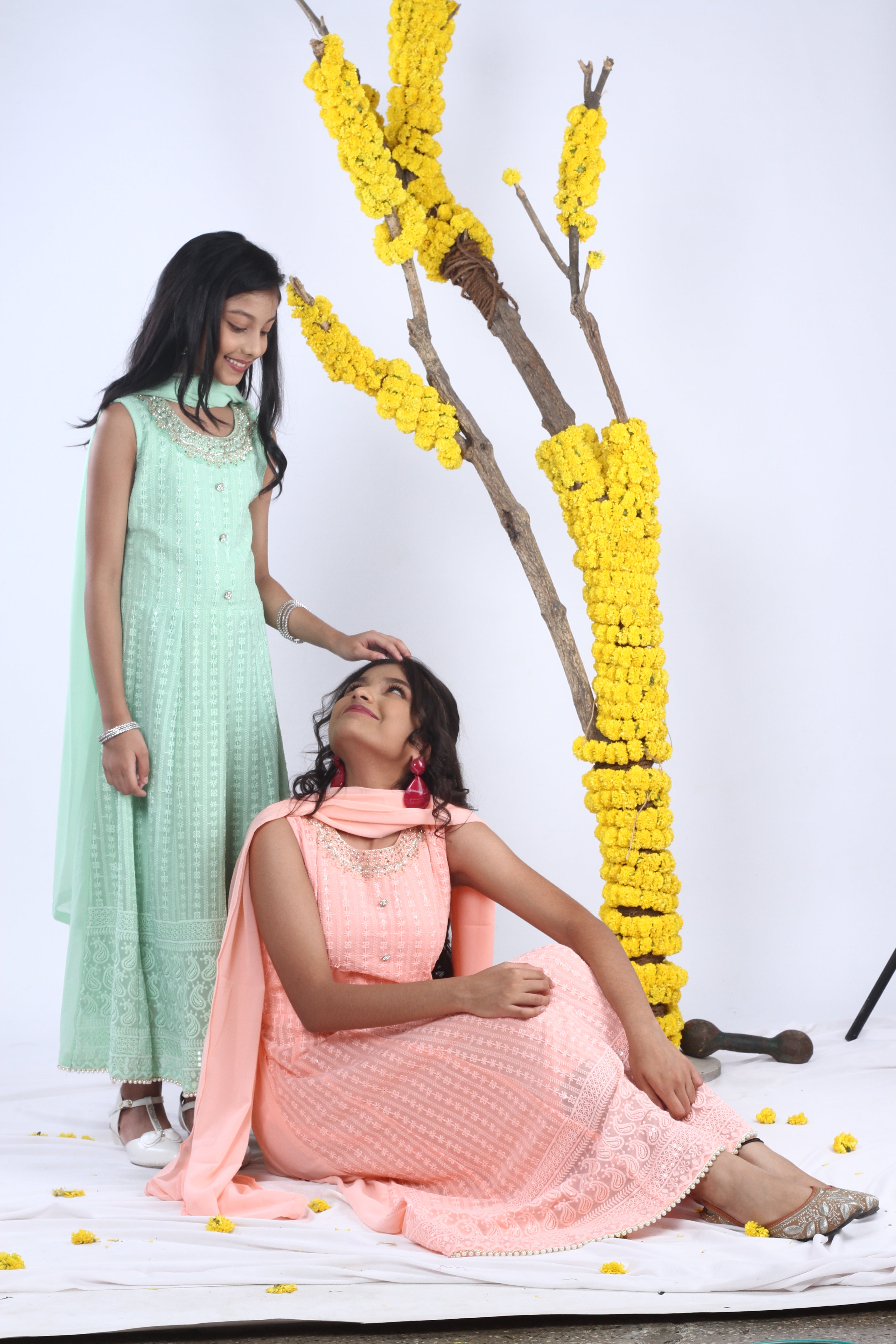 Georgette Gown Set in Handwork and Chikan Embroidery with Dupatta