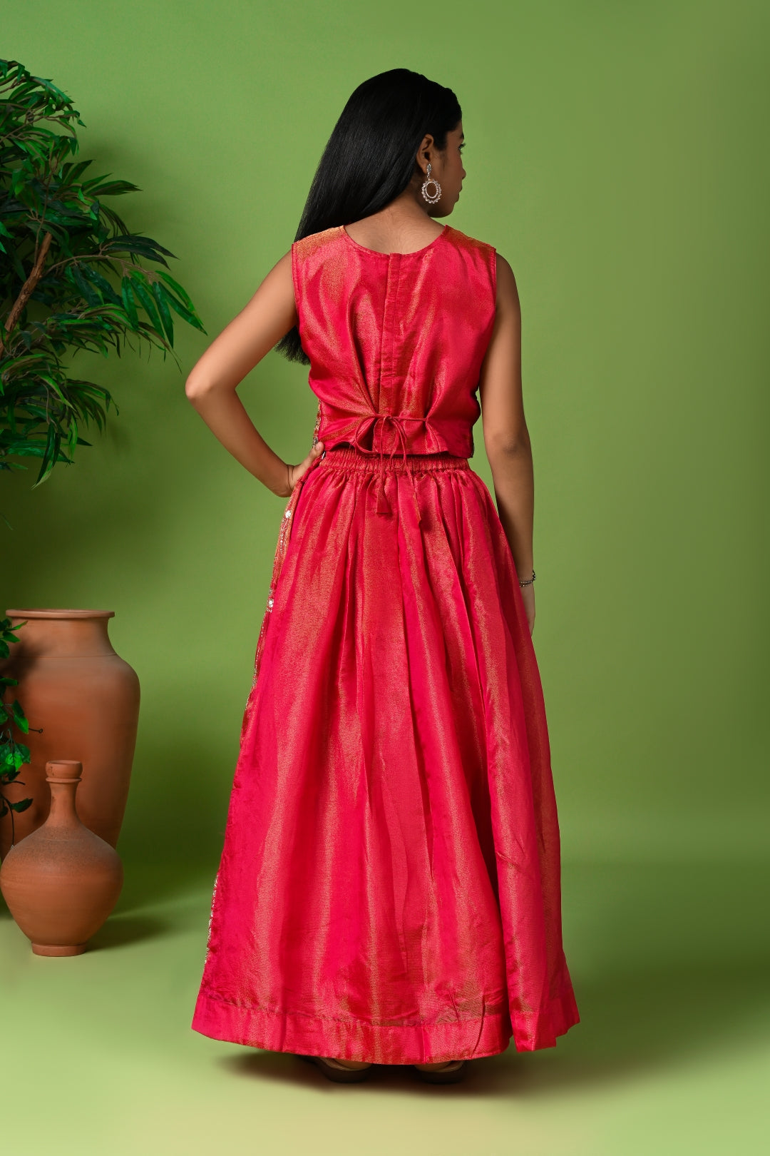Red Mirror Work Lehenga Set with Embroidered Blouse & Dupatta