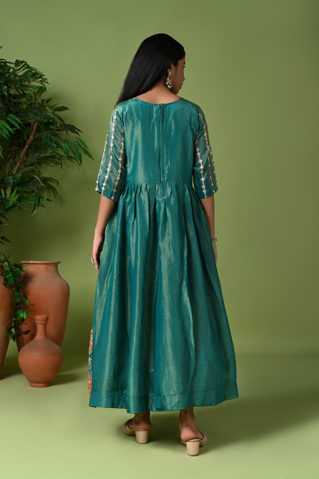 Teal Green Printed Anarkali with Dupatta
